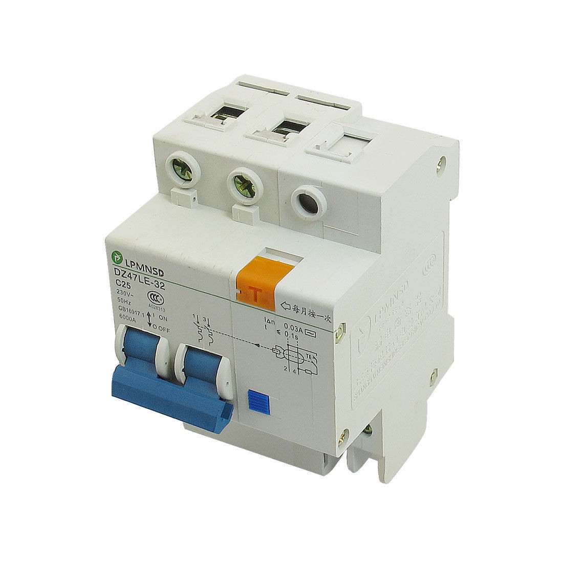 DZ47LE-32 230VAC 25A 2P 6000A Breaking Capacity Earth Leakage Circuit Breaker
