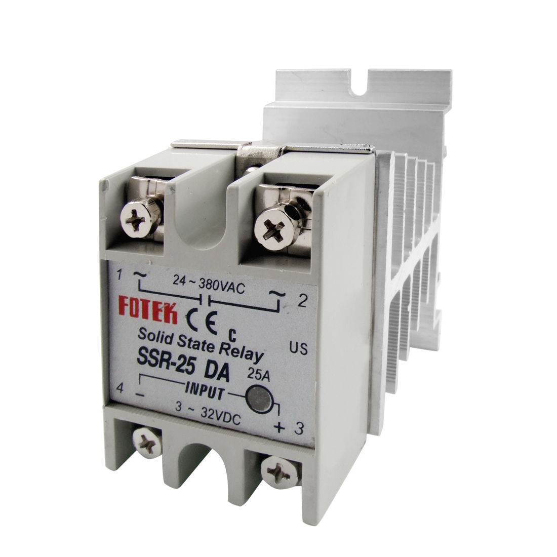 Solid State Relay SSR-25DA 25A DC-AC 3-32VDC/24-380<wbr/>VAC w Aluminum heat sink