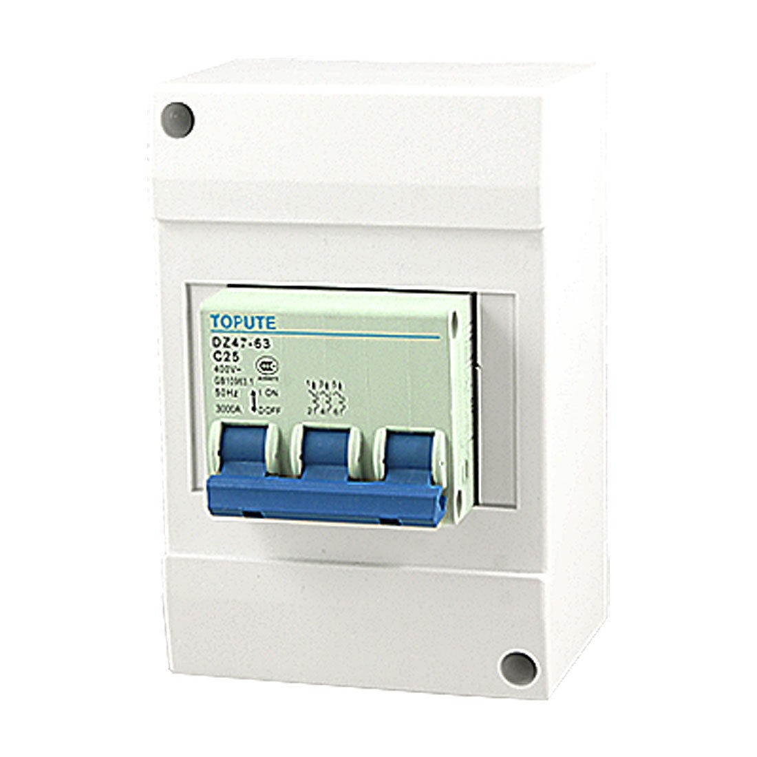 White Plastic Case 3 Poles Miniature Circuit Breaker AC 400V 25A