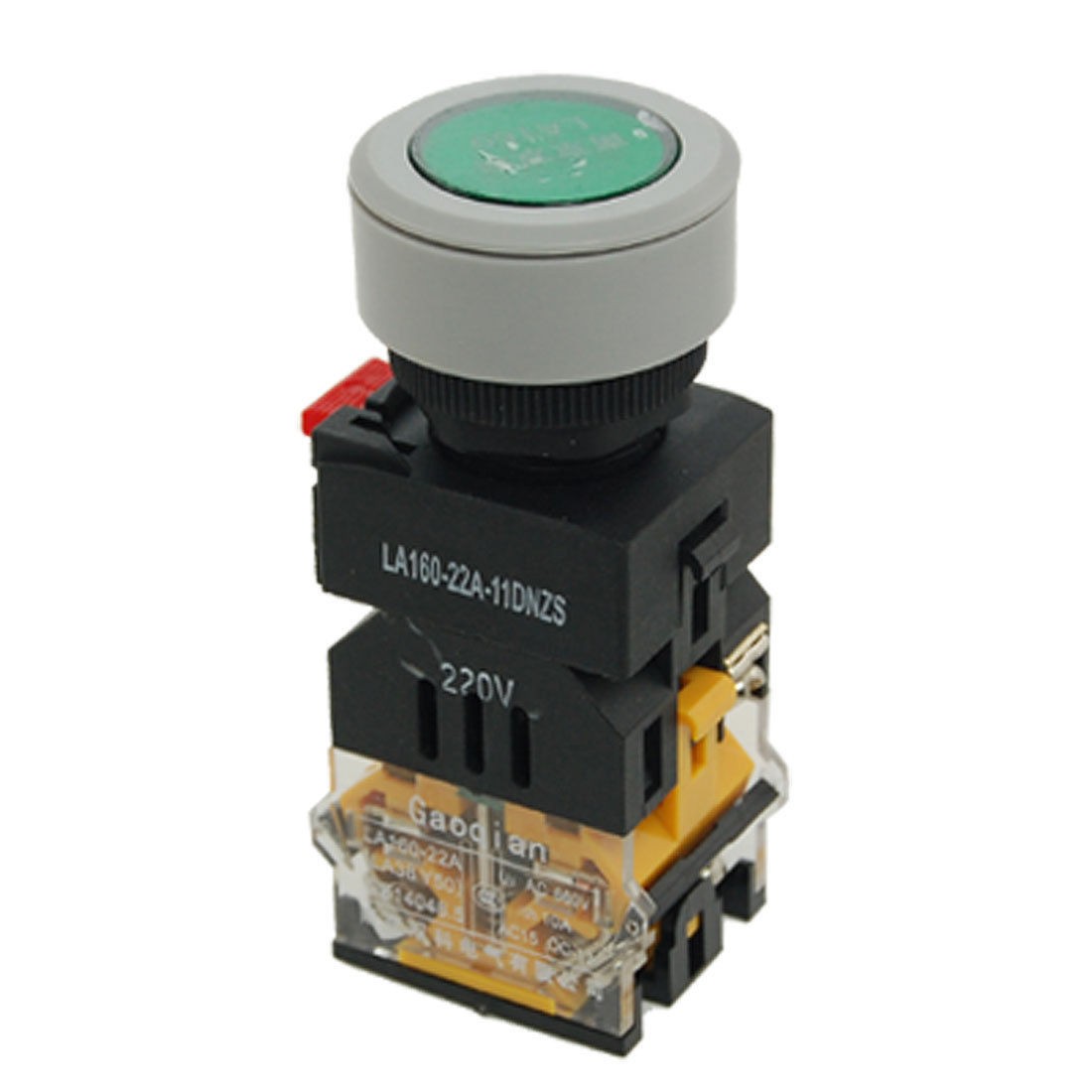 Green Sign Locking Push Button Switch w 220V Lamp Light 1 N/O 1 N/C 10A 660V AC