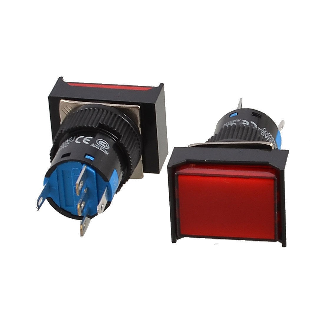 2 Pcs Panel Mount Red Light Rectangle Momentary Push Button Switch DC 24V