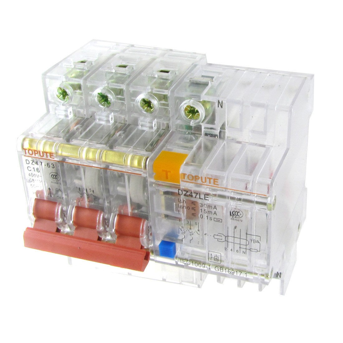 Transparent AC 400V 16A 3 Poles 3P+N Earth Leakage Circuit Breaker