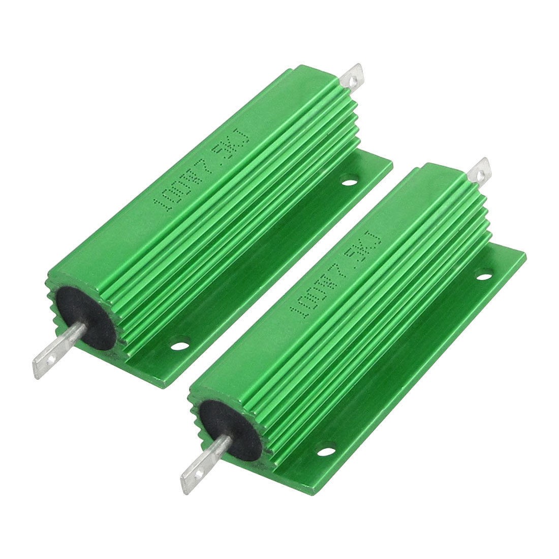 Green Aluminum Shell Screws Tabs Mounted 100W 5% 7.5K Ohm Resistors 2 Pcs