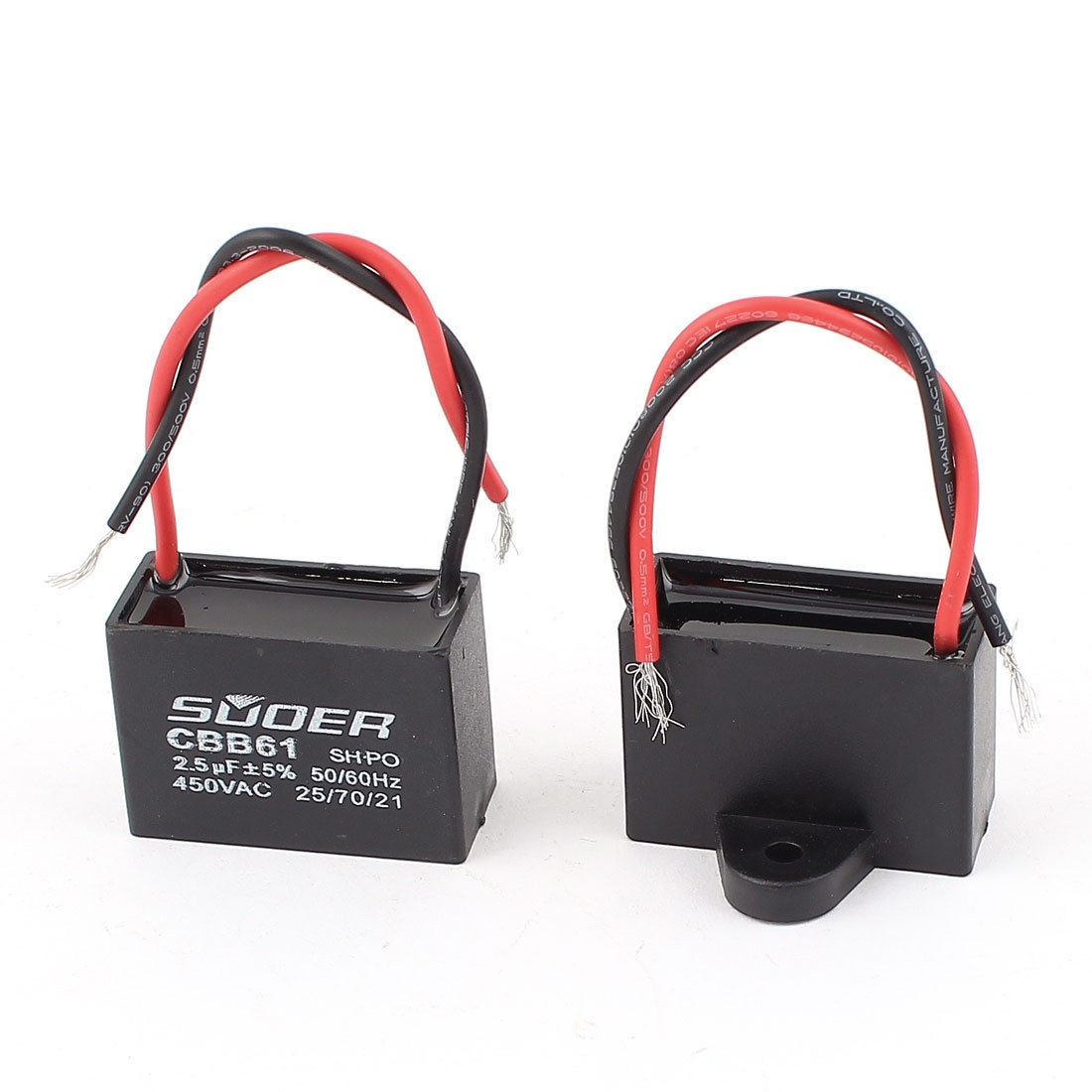 2pcs CBB61 AC 450V 2 5uF 50 60Hz Rectangle Non Polar Motor Run Capacitor Black