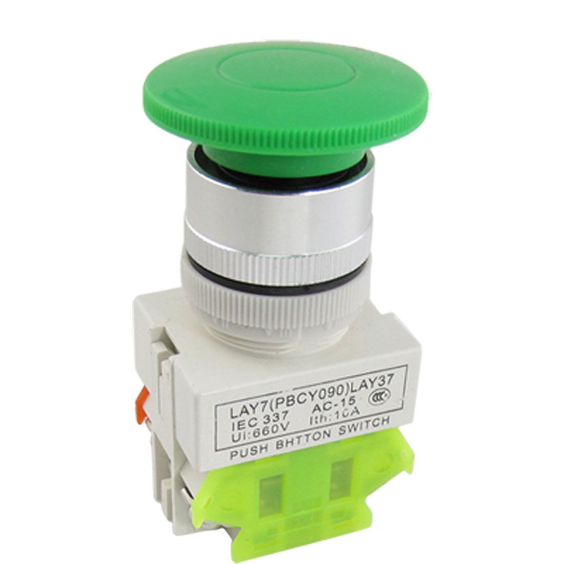 AC 660V 10A 40mm 1.6" Green Mushroom Head Momentary Push Button Switch 1 NO NC