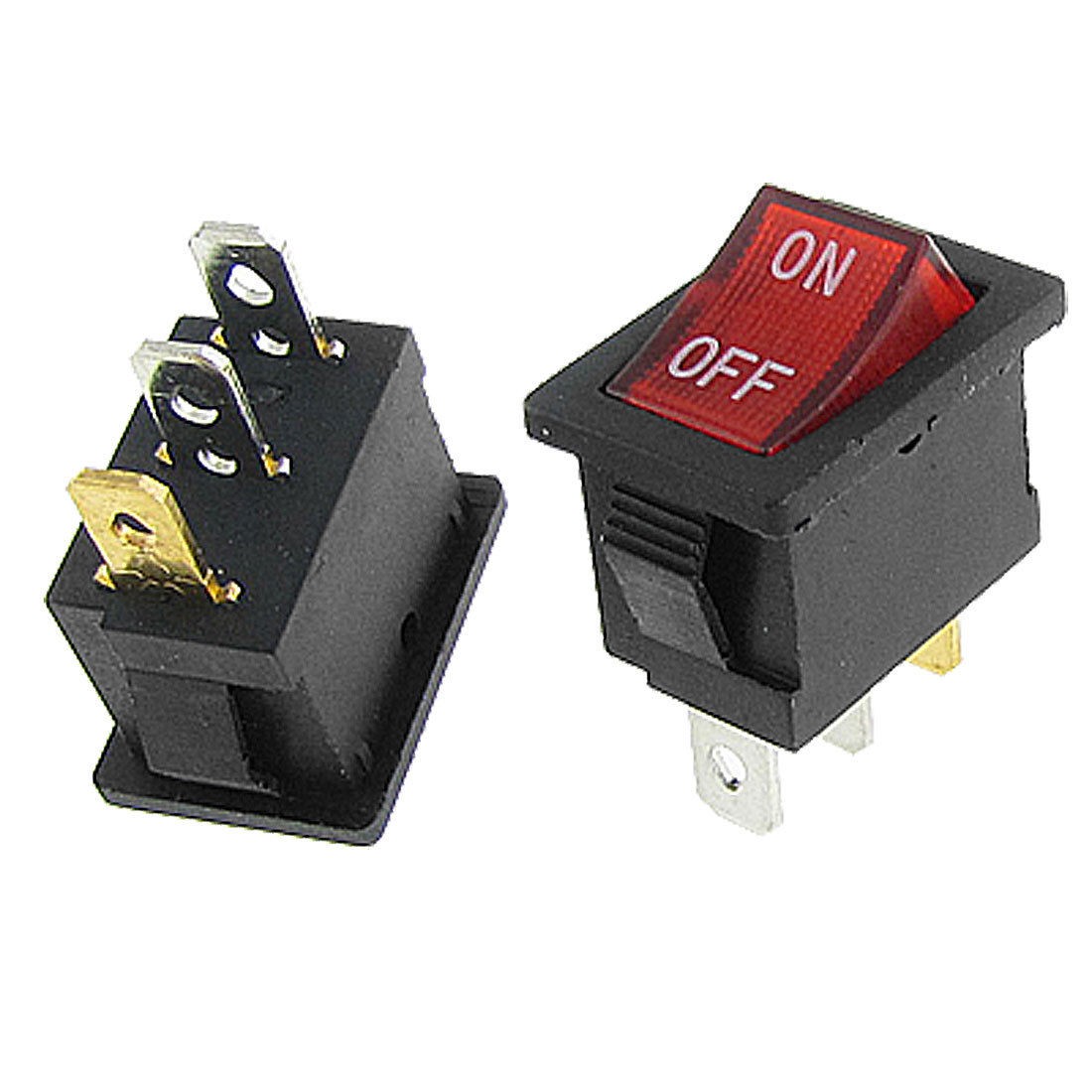 2pcs AC 6A/250V 10A/125V Red Light ON-OFF SPST Snap in Boat Rocker Switch 3 Pin