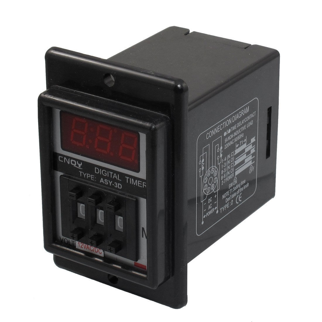 Black AC/DC 12V Power on Delay Timer Time Relay 1-999 Minute 8 Pins ASY-3D