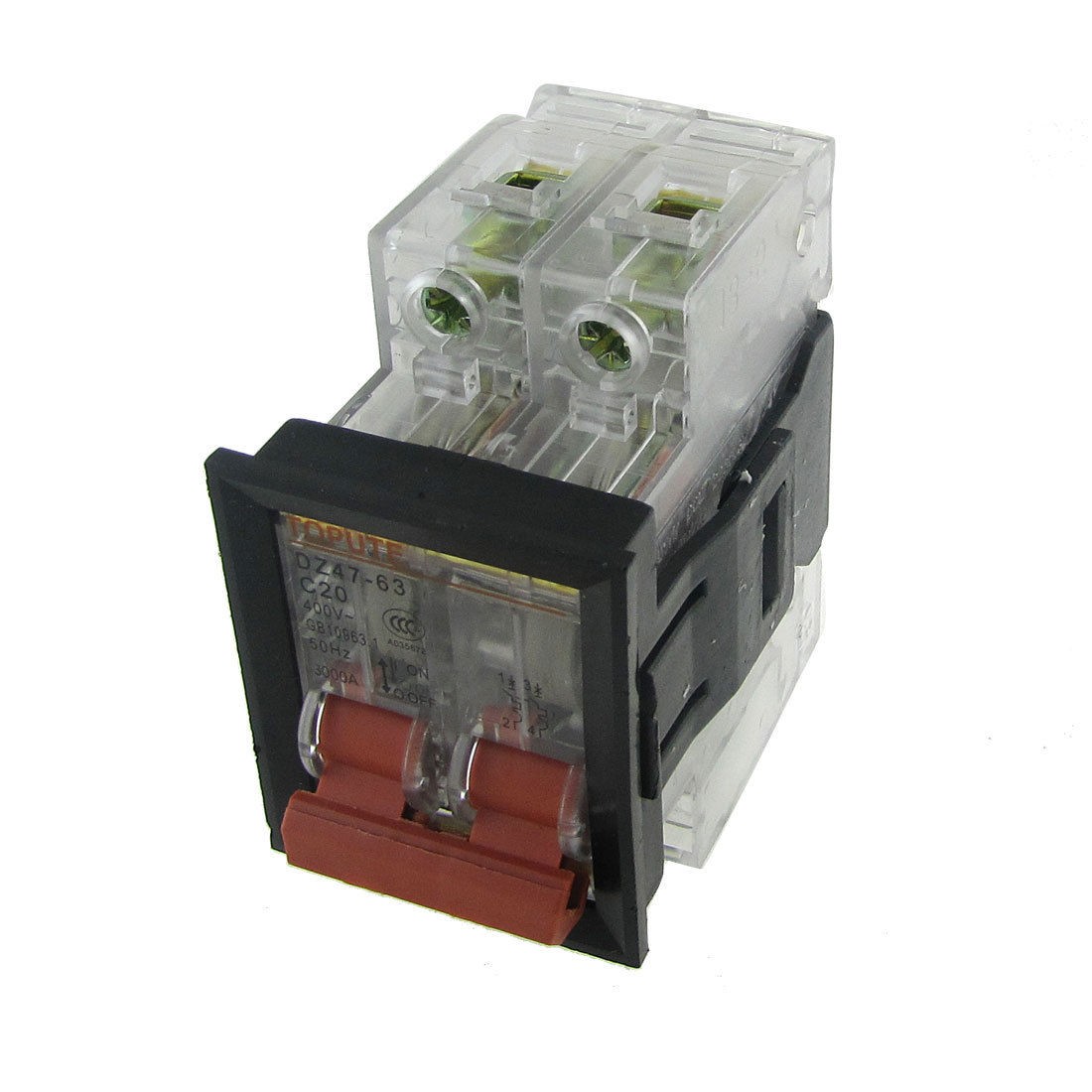 AC 400V 20A 2P Transparent Miniature Circuit Breaker with Mounting Bracket