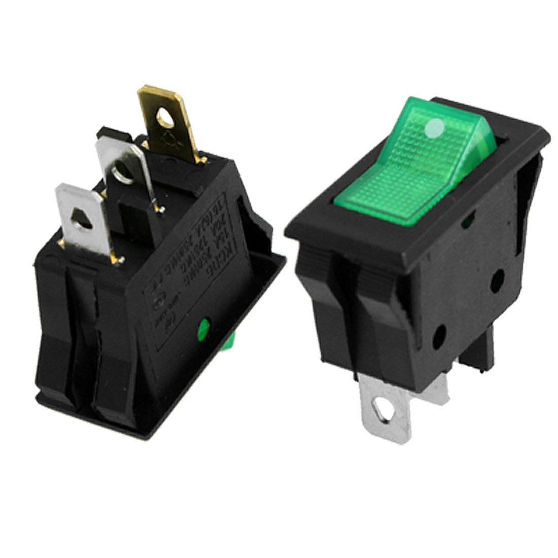2pcs x Green Light ON/OFF SPST Snap In Boat Rocker Switch 15A/250V 20A/125V AC