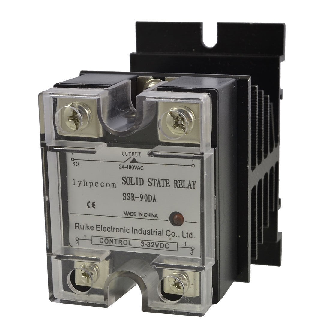 DC 3-32V to AC 24-480V 90A Single Phase SSR Solid State Relay w Heat Sink