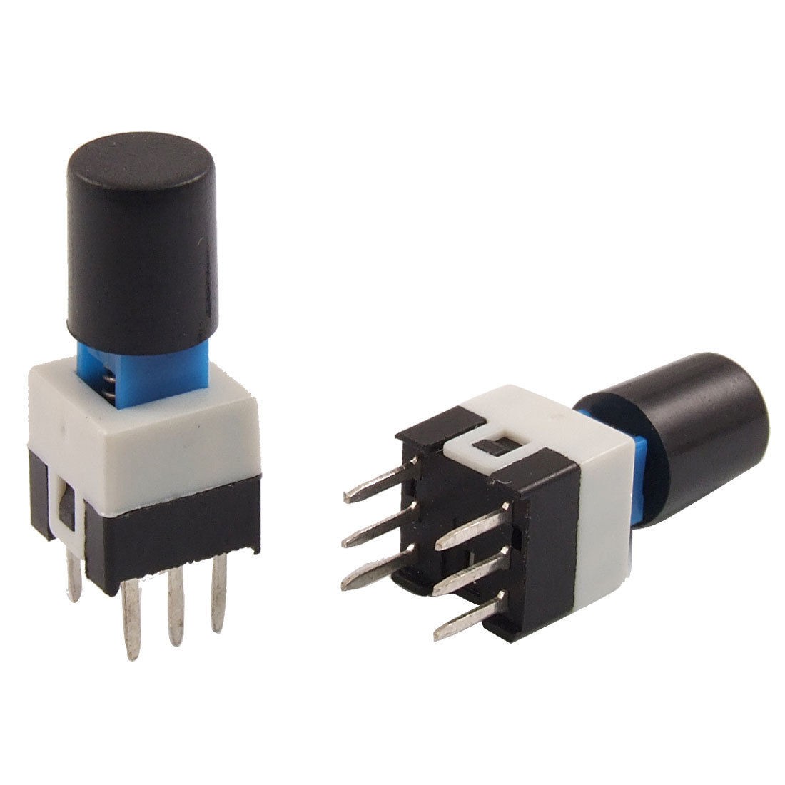 10 Pcs 7x7x16mm Latching Tact Tactile Push Button Switch Self Lock w Blakc Cap