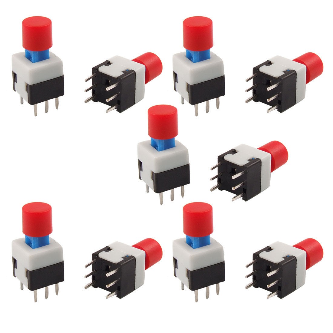 10 Pcs 8 x 8mm x 17mm Tact Tactile Push Button Switch Self Lock 6 Pin DIP w Cap