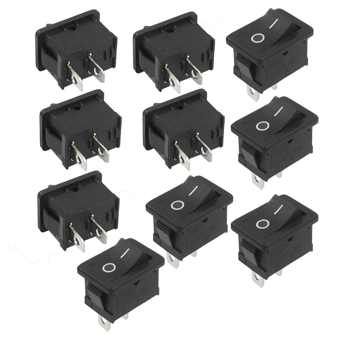 10 x AC 250V/6A 125V/10A 2 Pin SPST Black On/Off Square Rocker Switch