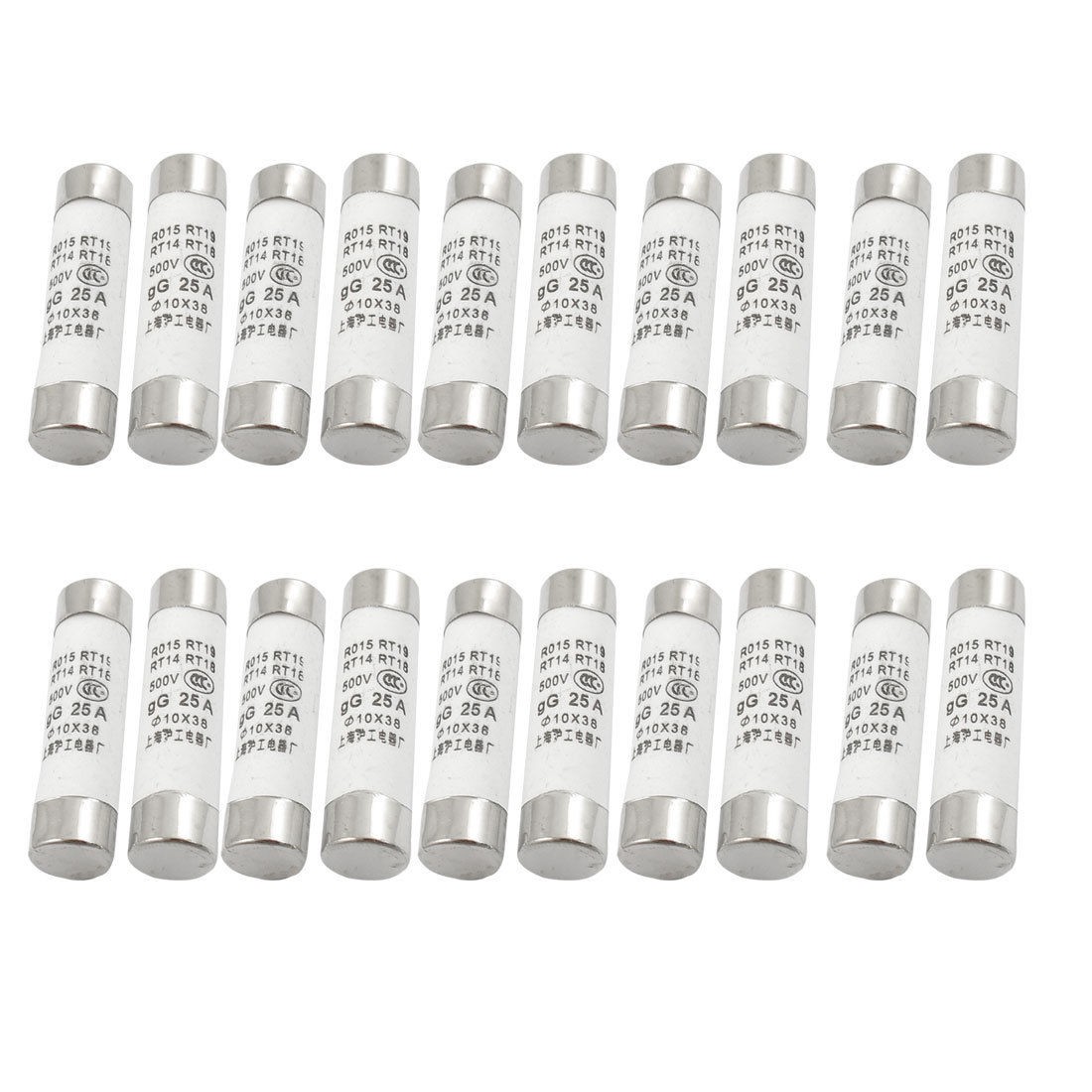 20 Pcs RO15 Series 500V 25A Cylinder Cap Ceramic Fast Blow Fuse Links 10x38mm