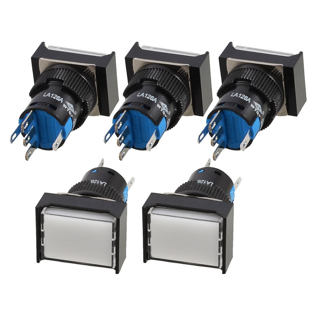 5 Pcs 5 Pins White Lamp Latching Rectangular Push Button Switch DC 12V