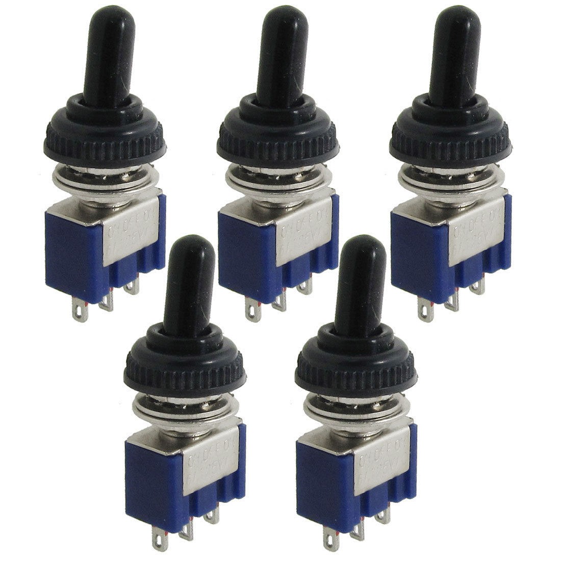 5 Pcs 125V 6A ON/OFF/ON 3 Position SPDT Toggle Switch w Waterproof Cover Cap