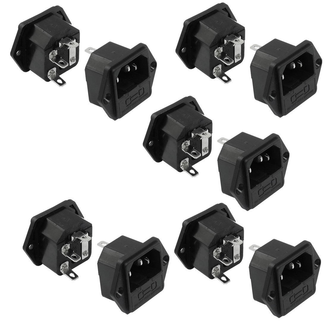 10 Pcs AC 250V 10A 3 Pins IEC C14 Power Inlet Socket w 5mm x 23mm Fuse Holder