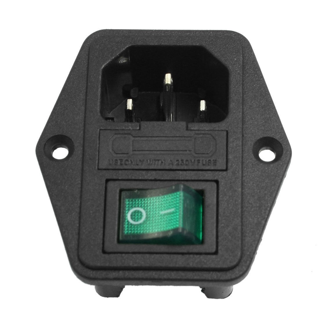 Black Green Plastic Housing IEC320 C14 Power Socket 3 Pins w Fuse Holder