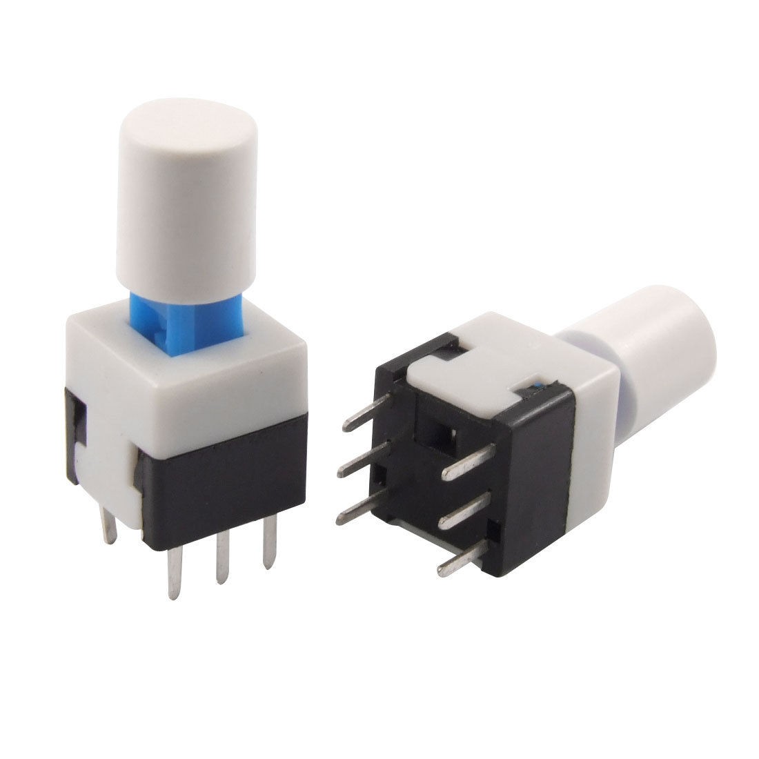 10 Pcs 8 x 8mm x 18mm Latching Tactile Push Button Switch Self Lock 6 Pin w Cap