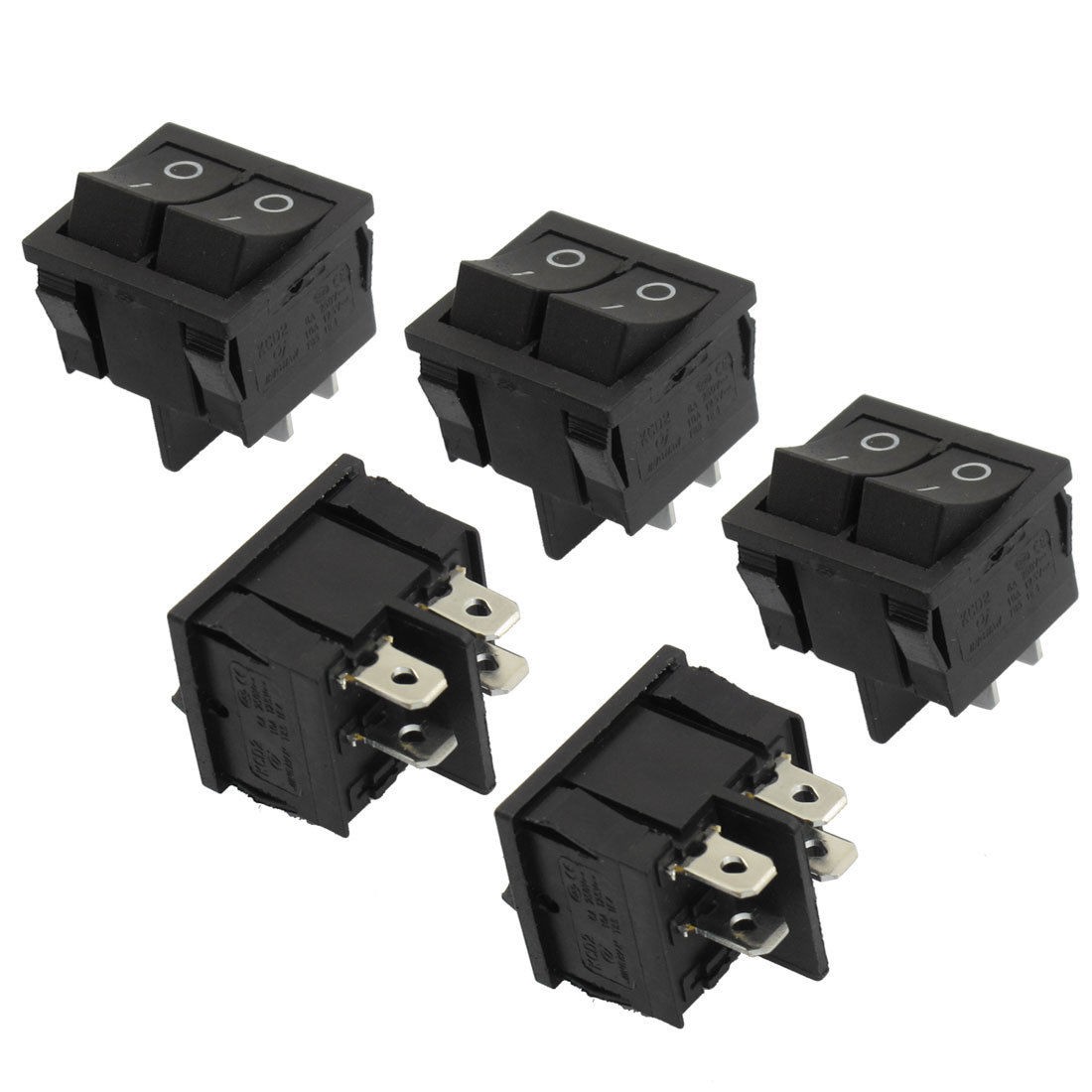5 Pcs 4 Pin SPST Black Dual Snap in On/Off Rocker Switch AC 6A/250V 10A/125V