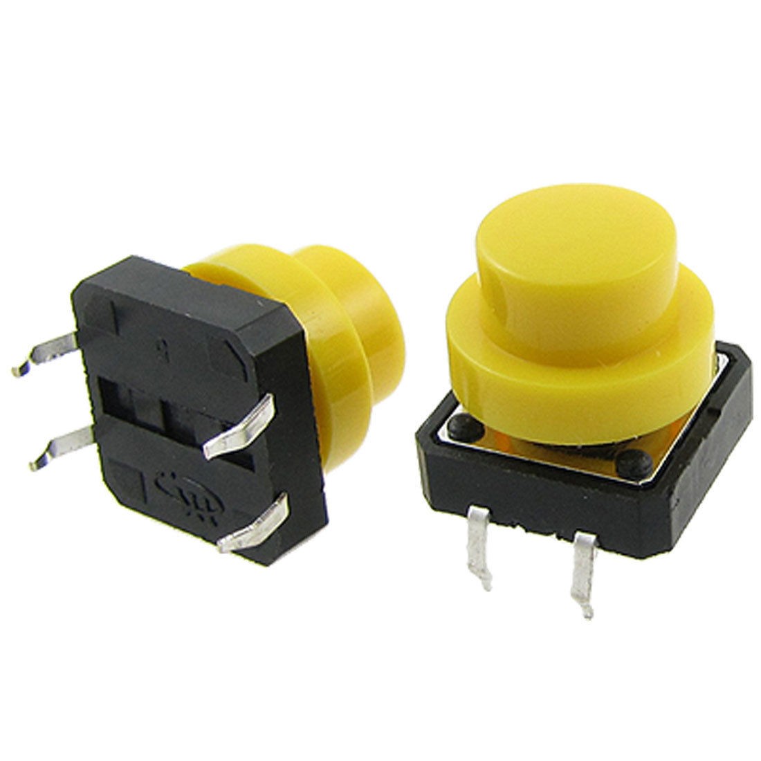 10pcs Momentary Tact Push Button Switch 12 x 12mm x 12mm 4 Pin DIP w Yellow Cap