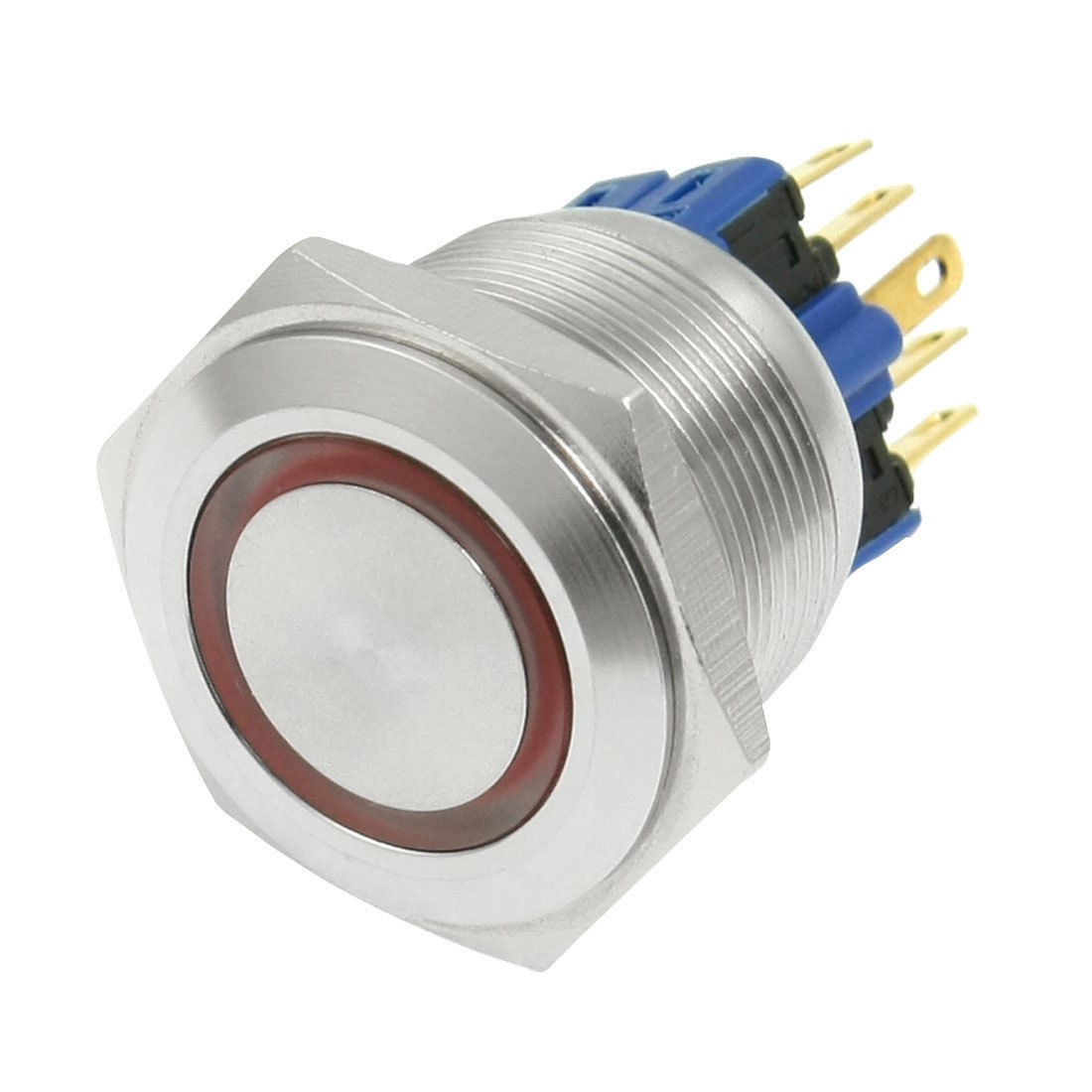 25mm Thread Red Lamp Momentary Stainless Push Button Switch 6 Pins 