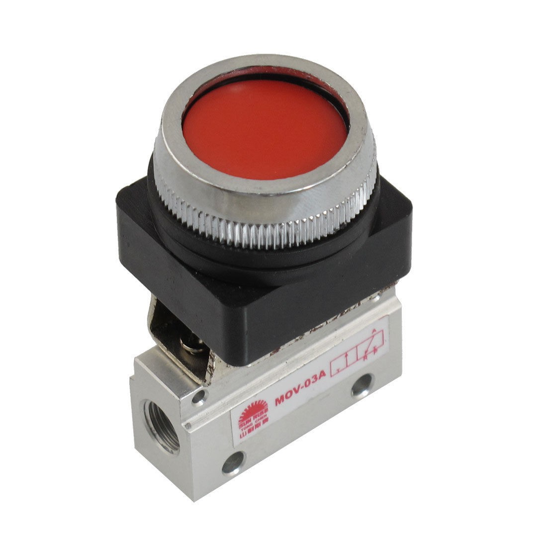 MOV-03A 9.5mm Thread 3/2 Way Red Flat Push Button Pneumatic Mechanical Valve
