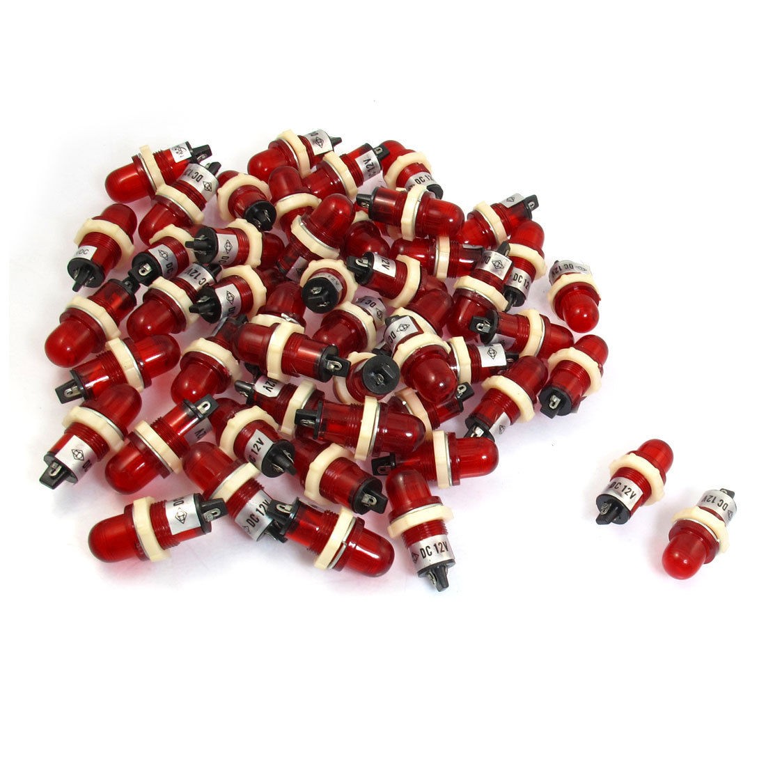 50 Pcs DC 12V 14.5mm Thread Dia 2 Pins Round Head Red Indicator Pilot Light