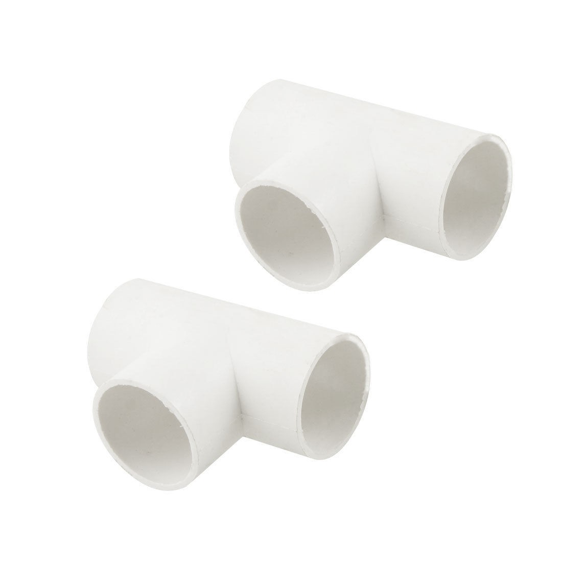 2 Pcs White PVC Three Way Tee Fitting Wire Pipe Connector