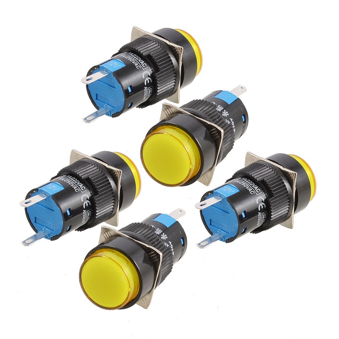5 Pcs Yellow Round Cap 2 Pins Fault Signal Lamp Indicator Light DC 12V