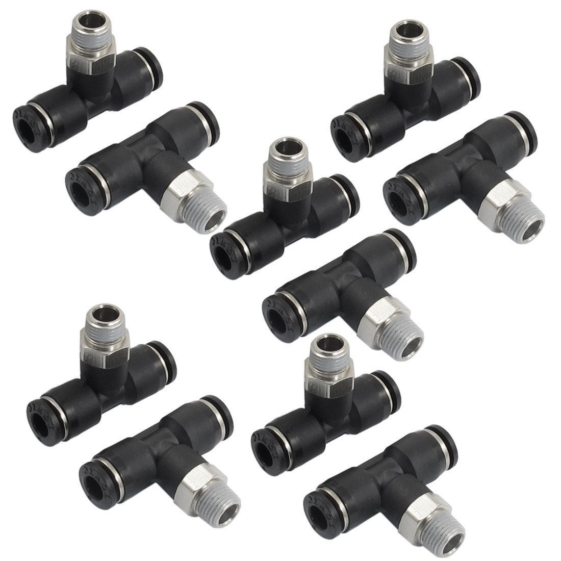 10 Pcs 1 8" PT Male Thread 6mm One Touch Push in T Joint Quick Fittings