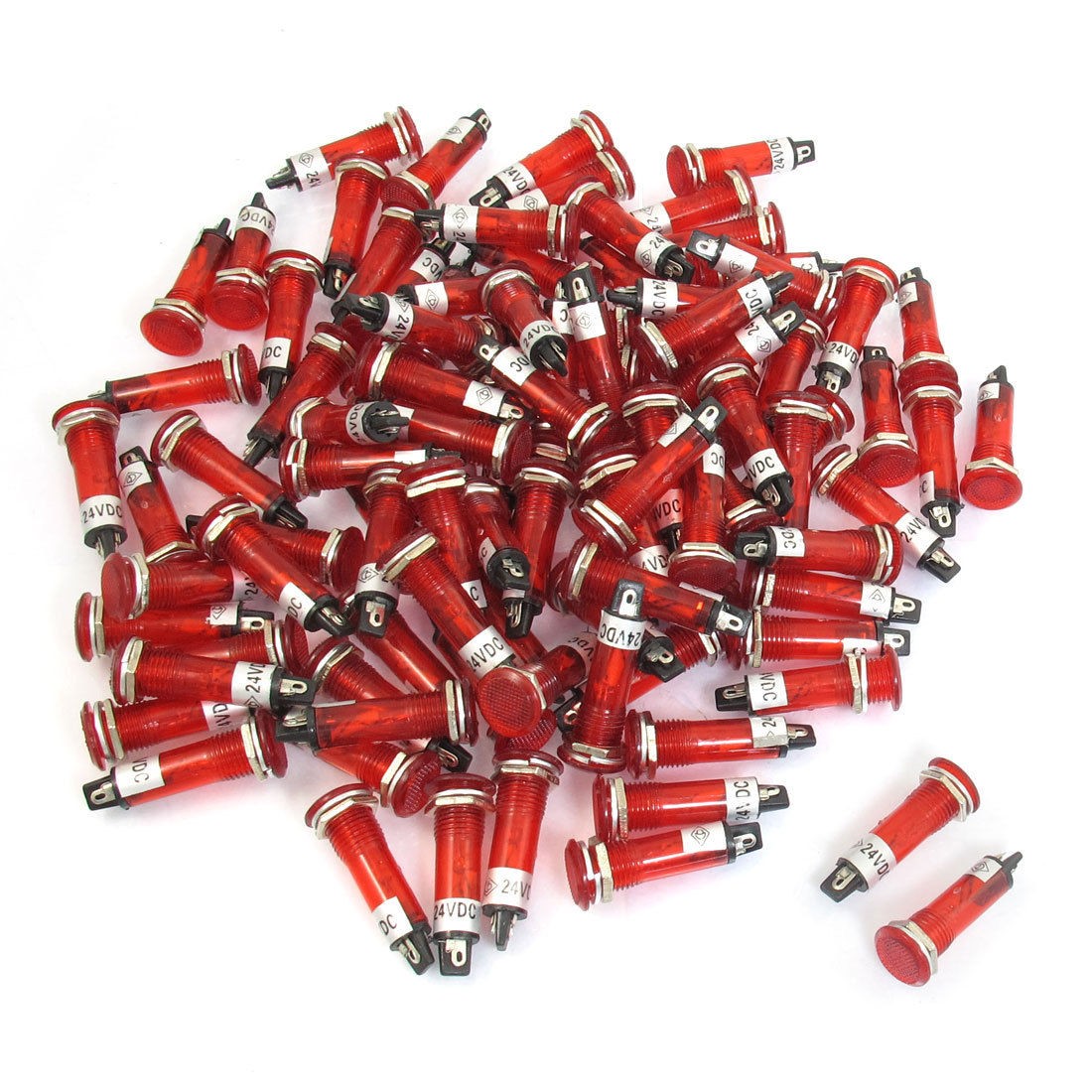 100 Pcs DC 24V 10mm Holing Red Illuminated Signal Indicator Pilot Lamp XD10-1