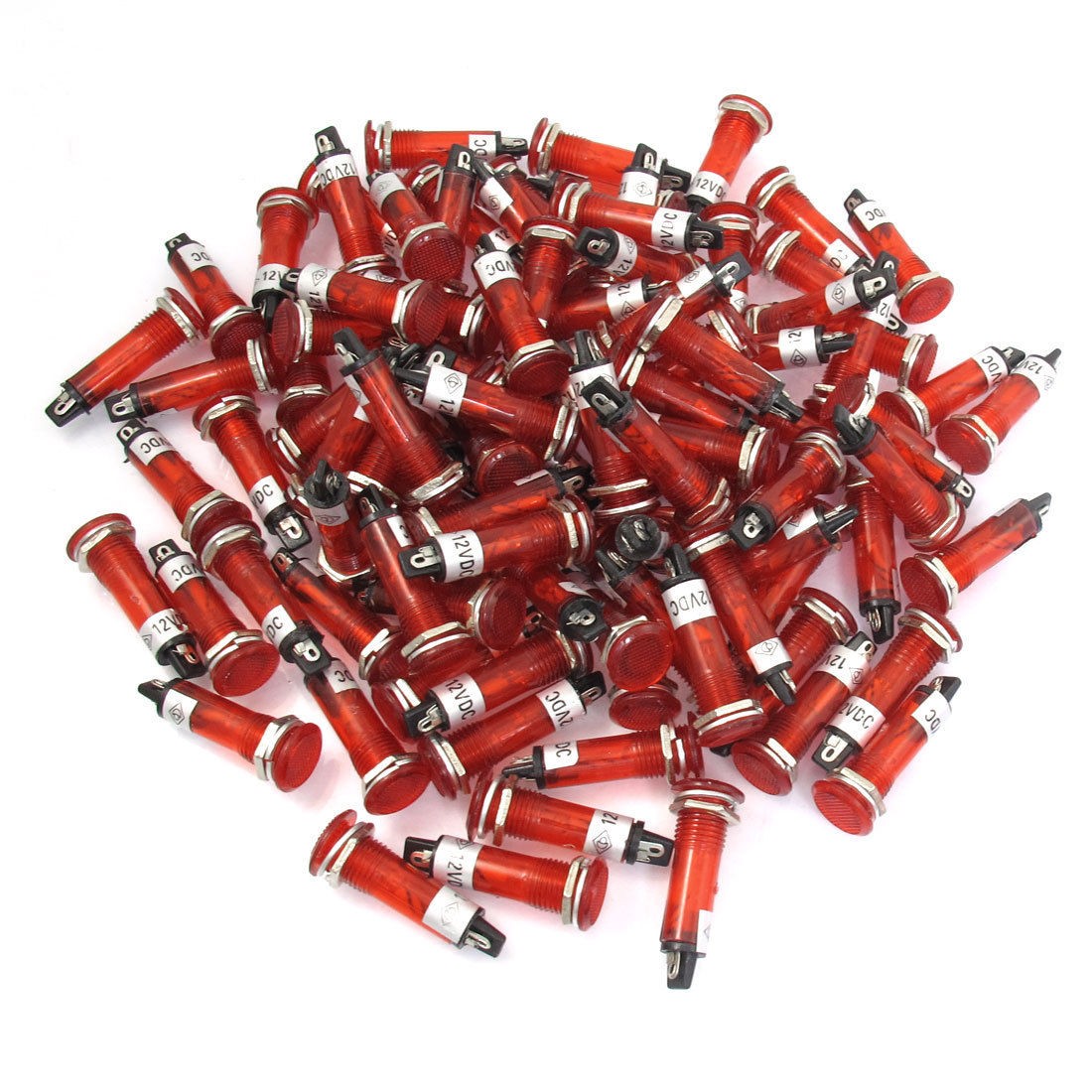 100 Pcs 9.5mm Hole 2 Pins DC 12V Red Illuminated Pilot Signal Indicator Lamp