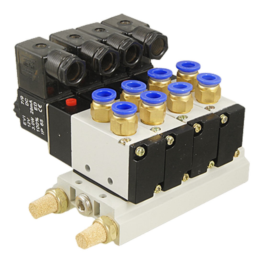DC 12V Single Head 2 Position 5 Way 4 Pneumatic Solenoid Valve w Base