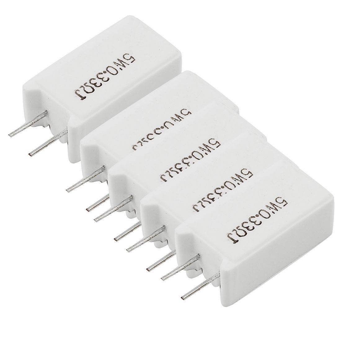 5 x 0.33 Ohm 5 Watt Wirewound Radial Cement Resistors White