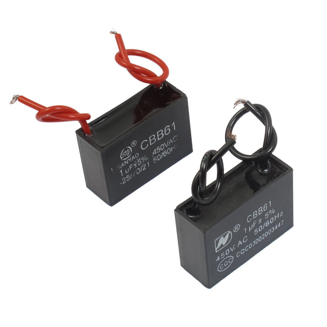 2 Pcs CBB61 AC 450V 1uF Air Conditioner Electric Fan Running Capacitor