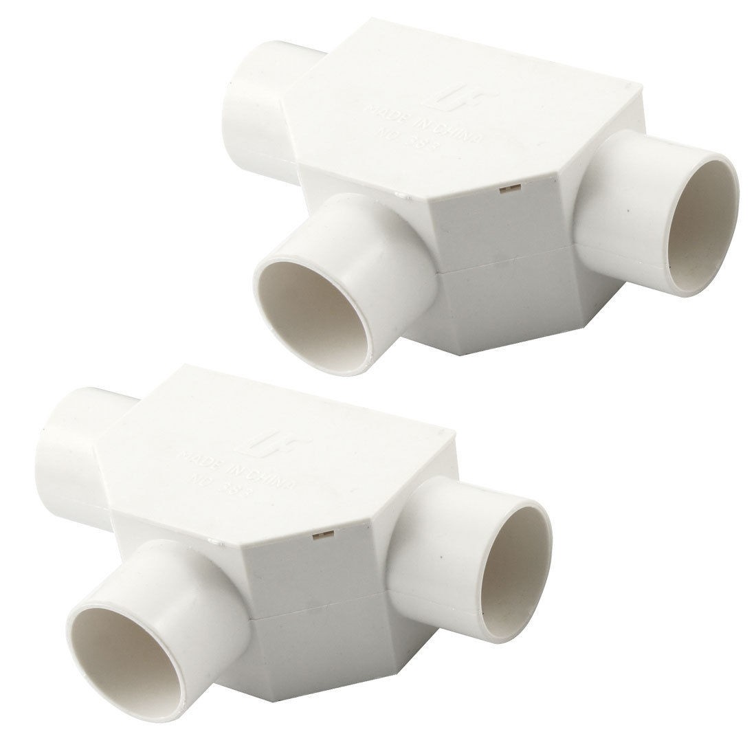 2 Pcs White PVC Tee Type Fitting Pipe Tube Connector