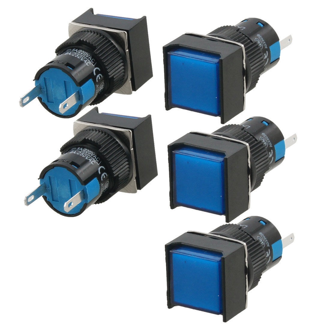 5 Pcs DC 12V Blue Square Cap Indicator Light Accident Signal Lamp