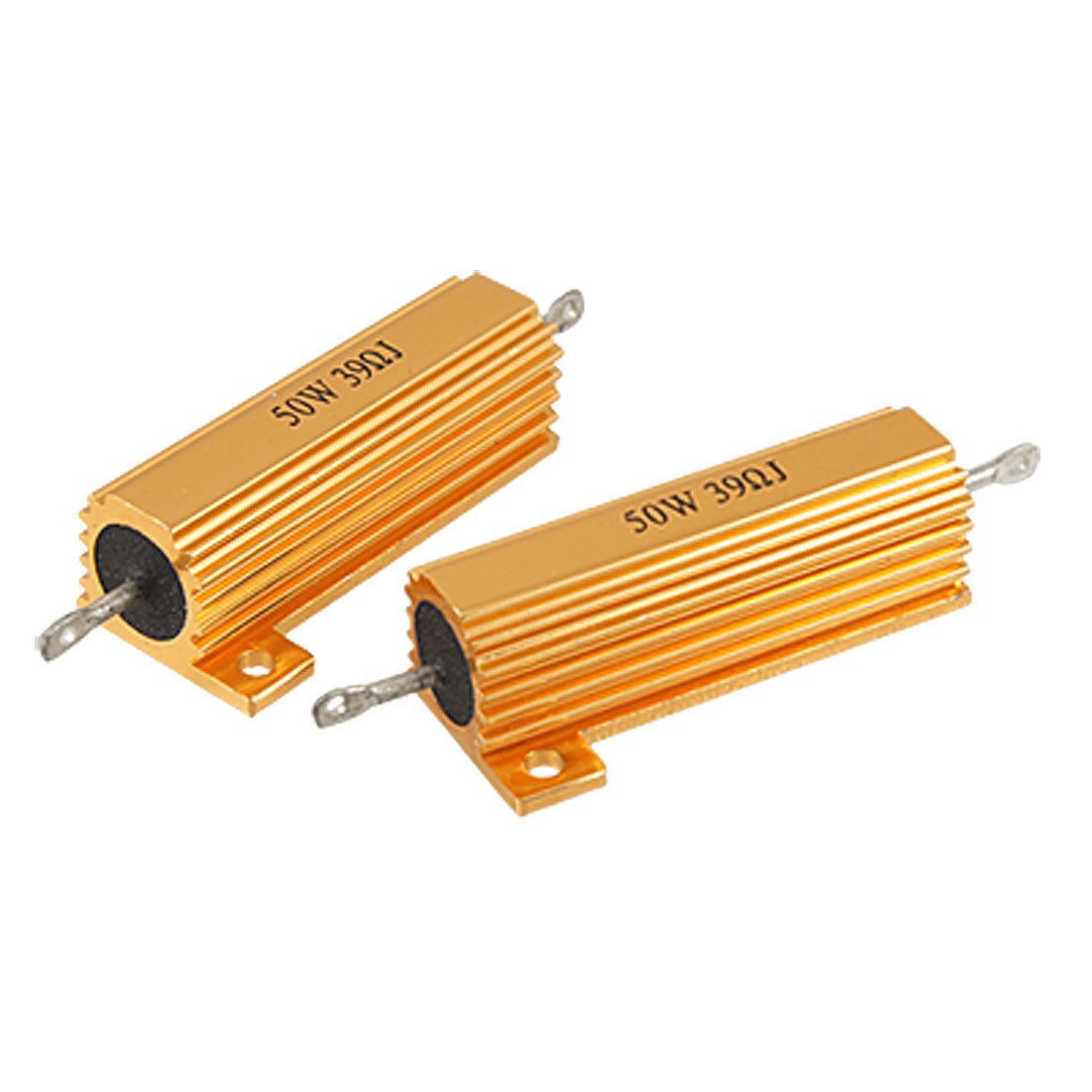 2 Pcs Gold Tone Aluminum Housed Resistors 50W 5% 39 Ohm