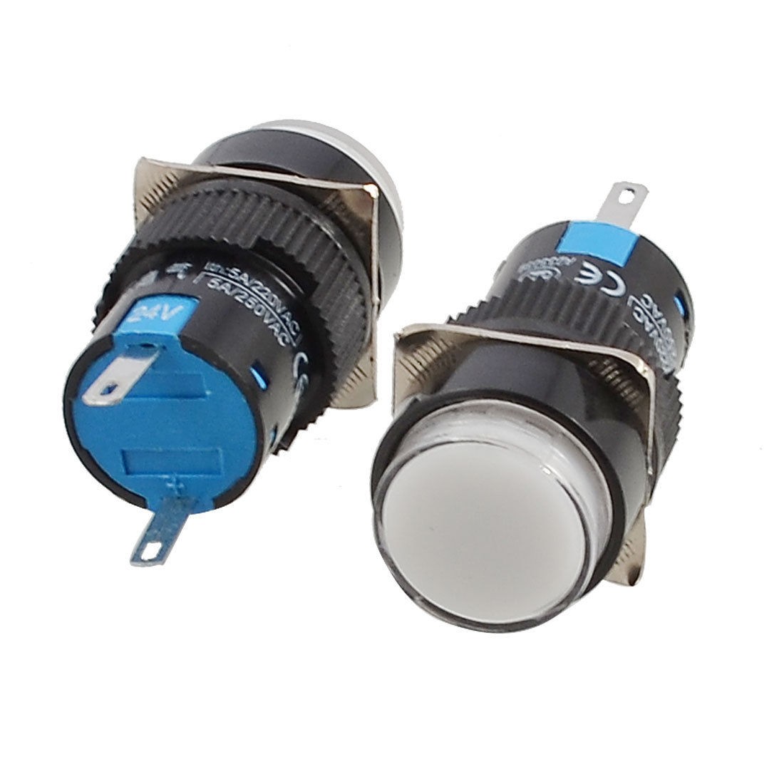 2 Pcs DC 24V 16mm Panel Mount White Indicator Abnormal Signal Light Pilot Lamp