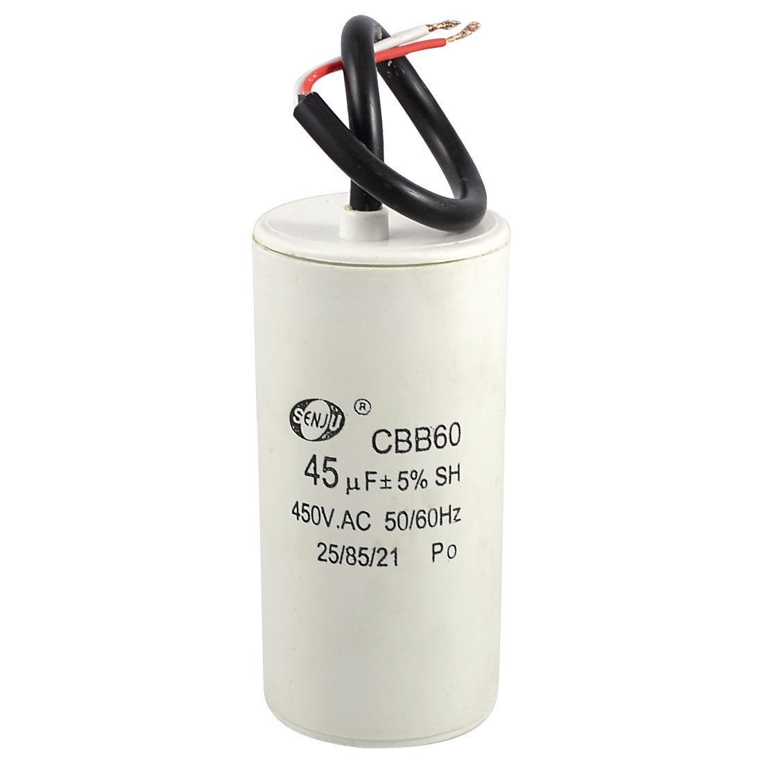 White Plastic Shell 45uF 50/60Hz 450VAC CBB60 Motor Run Capacitor