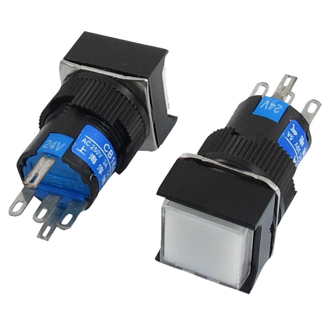 2 Pcs White Sign Square Type Momentary Push Button Switch 5P NO NC 24VDC Lamp