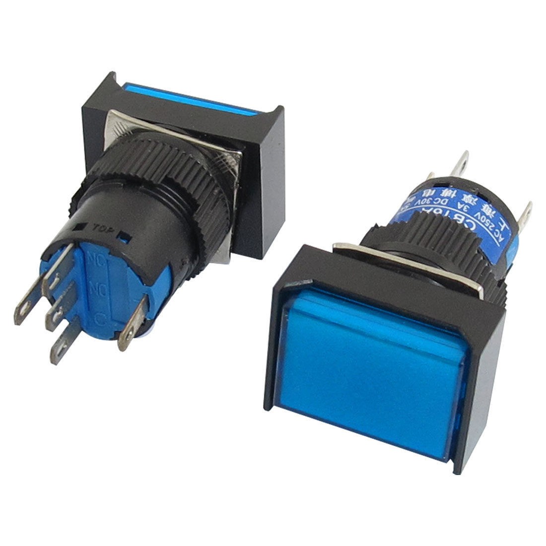 DC24V Lamp 1NO 1NC Momentary Blue Cap Rectangular Push Button Switch 2Pcs