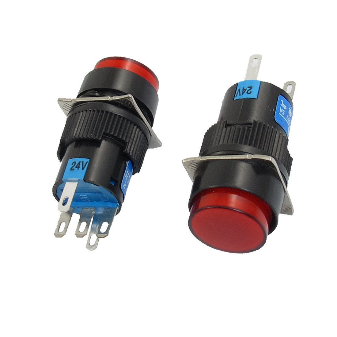 2 Pcs Red Sign Round Momentary Push Button Switch NO NC 5P 5 Pin 24V DC Lamp