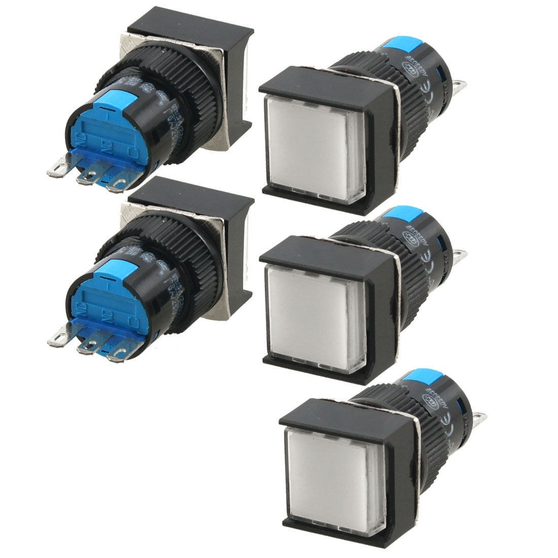 5 Pcs 1NO 1NC White Square Latching Push Button Switch AC 5A 220V 250V