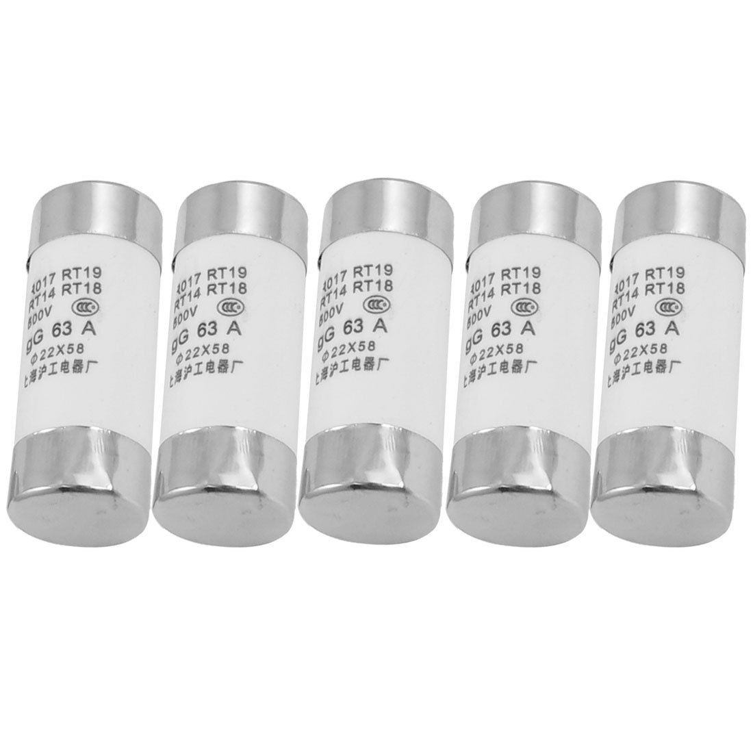 5 Pcs RO17 Series 500V 63A Cylinder Cap Ceramic Fast Blow Fuse Links 22x58mm