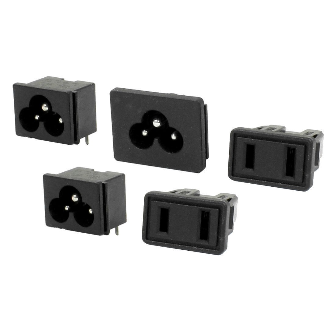 3 Pcs Male Plug IEC320 C6 AC Power Inlet Socket + 2 Pcs PCB Mount US Plug