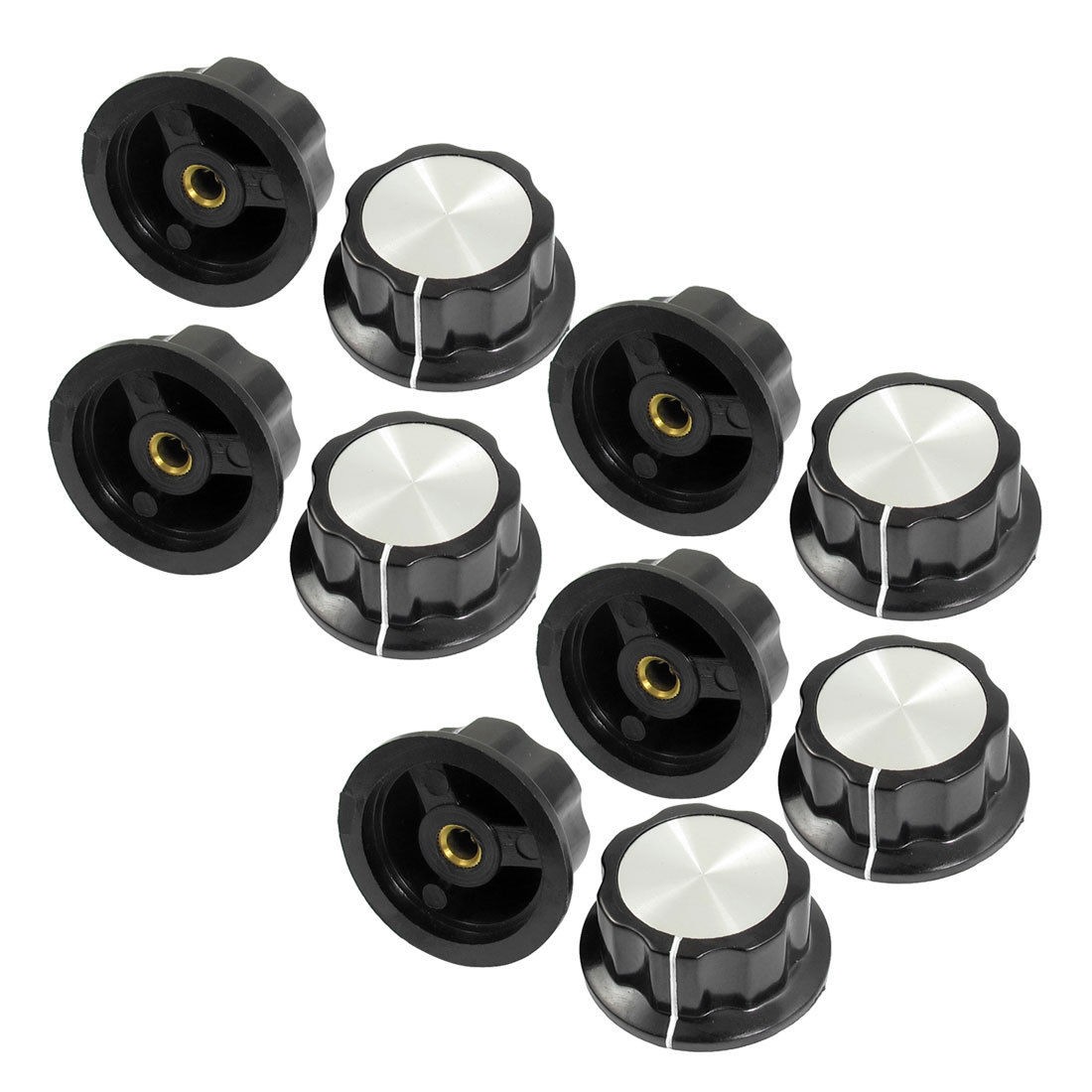 10 Pcs Black Silver Tone 36mm Top Rotary Knobs for 6mm Dia. Shaft Potentiometer