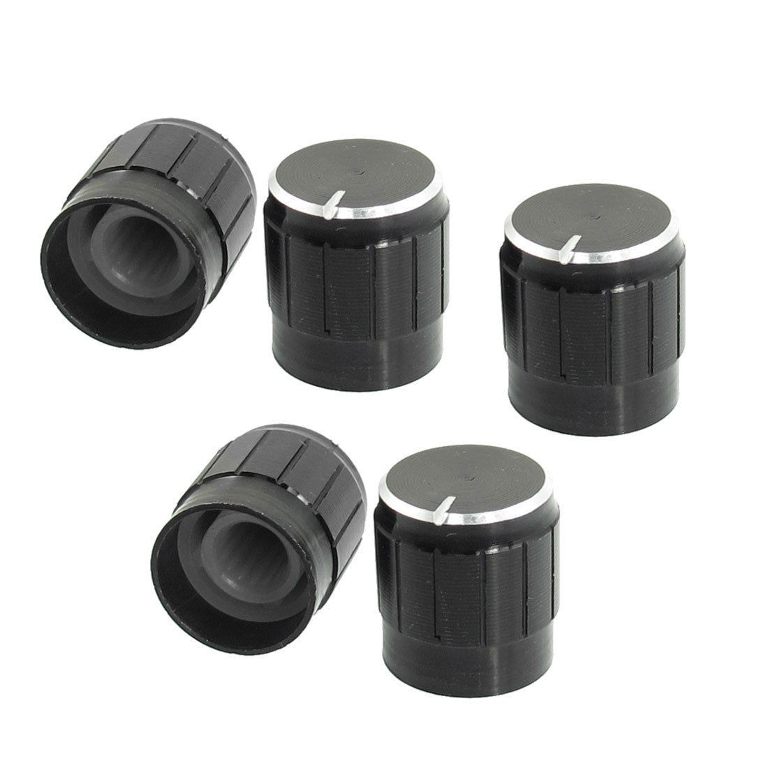 5 Pcs Black Metal 6mm Knurled Shaft Insert Dia. Potentiometer Control Knobs