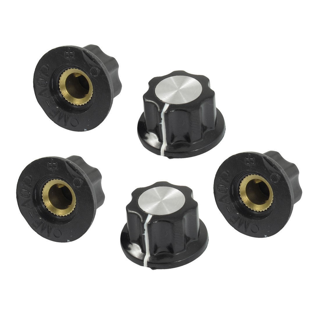 5 Pcs Black Silver Tone 16mm Top Rotary Knobs for 6mm Dia. Shaft Potentiometer